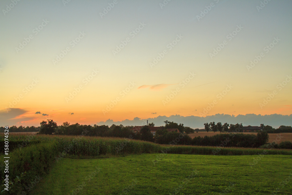 Sunset With Fields And Trees In Upper Austria Near Wels, Upper Austria/Austria/Europe 02