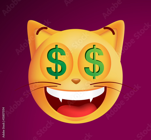 Cute Rich Emoticon Cat on Black Background. Isolated Vector Illustration 