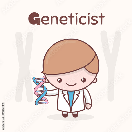 Cute chibi kawaii characters. Alphabet professions. The Letter G - Geneticist.