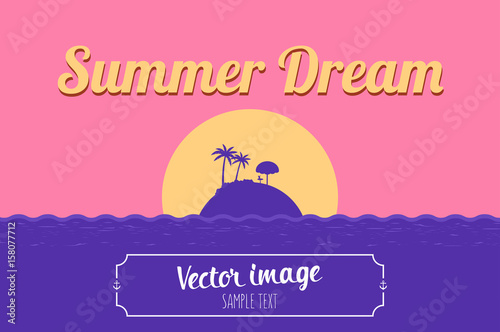 Tropical sea island beach background with words Summer Dream. Vector Nature Landscape Illustration