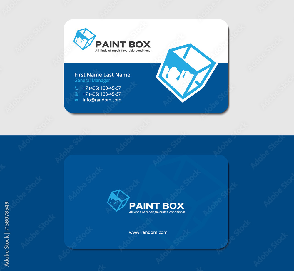 business card template with cube and dripping paint business card template with cube and dripping paint