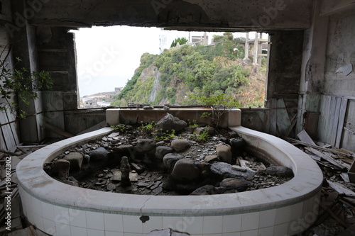 Hashima Island or Gunkanjima (Battleship Island) is seen off Nagasaki photo