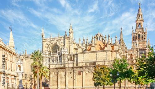 Cathedral of Saint Mary (Catedral de Santa Maria de la Sede) with Giralda in Seville, Spain.