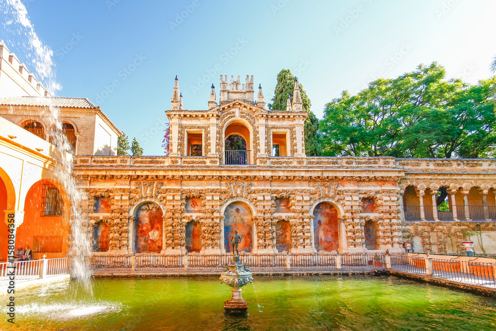 Fountain in Real Alcazar Gardens, Sevilla , Spain