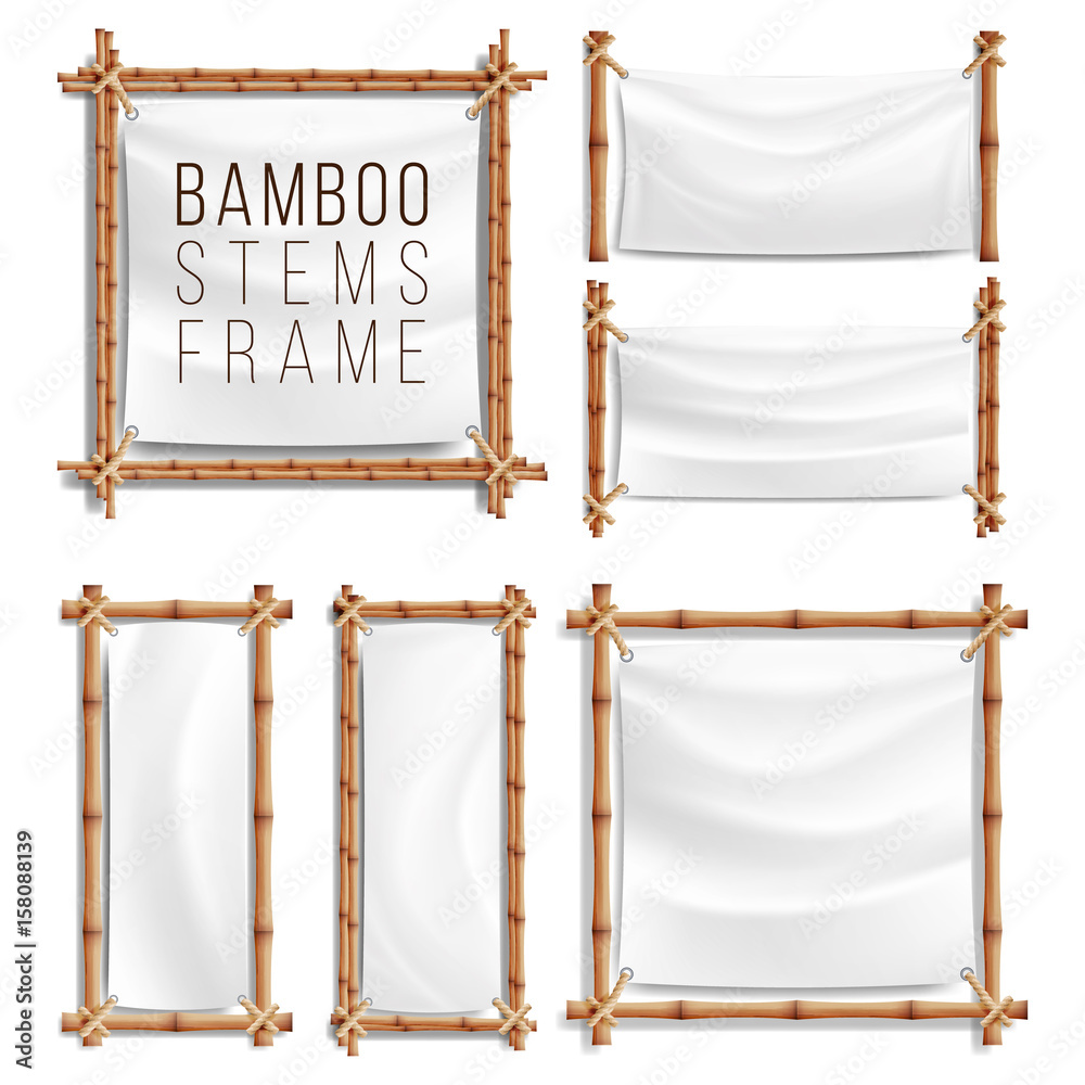 Golven Sociologie anker Bamboo Frame Set Vector With Canvas. Wooden Frame Of Bamboo Sticks Swathed  In Rope. Banner Template Stock Vector | Adobe Stock