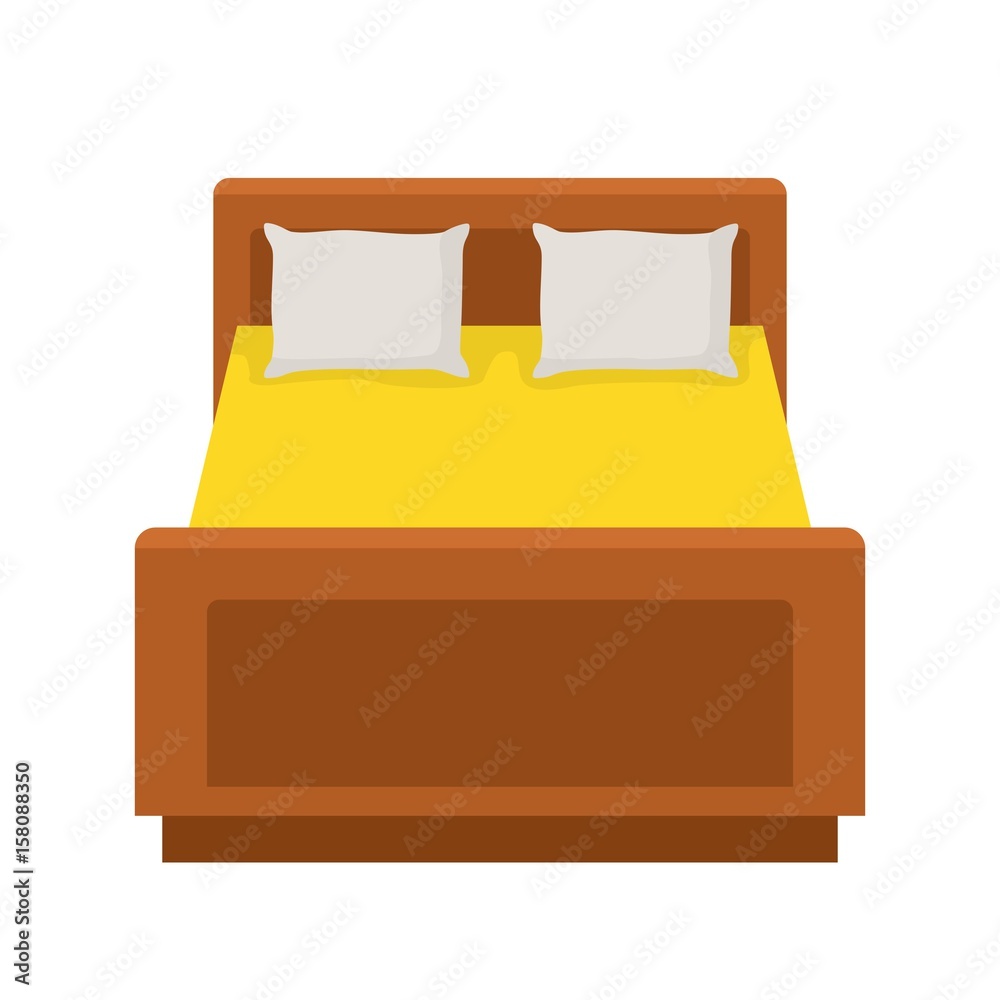 Double bed with a pillows and sheet isolated on white background. Vector Illustration