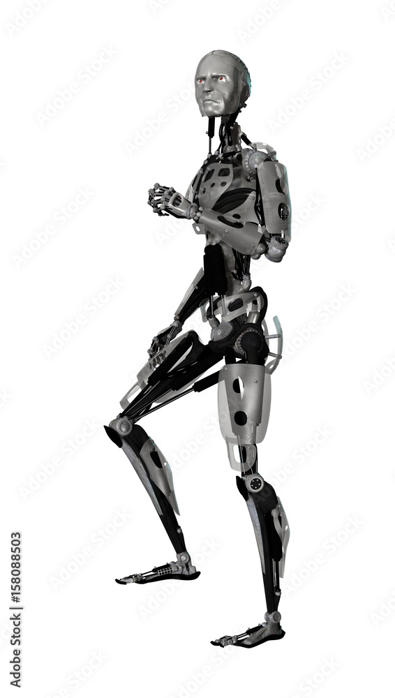 3D Rendering Male Cyborg on White