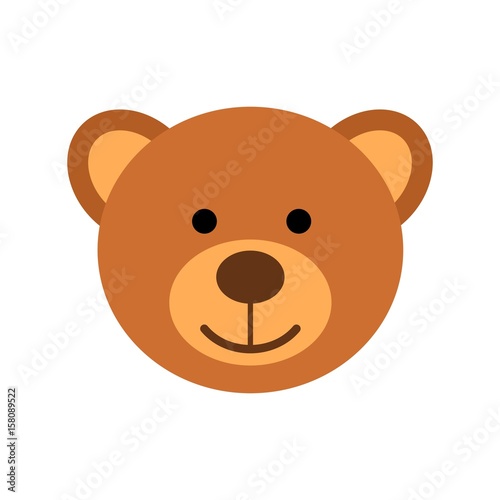 Teddy bear head character isolated on white background. Soft toy vector illustration in flat style.