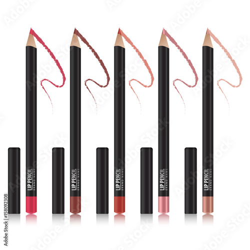 Set of lip pencil mockup. Package design premium cosmetic ads template. Realistic 3D illustration