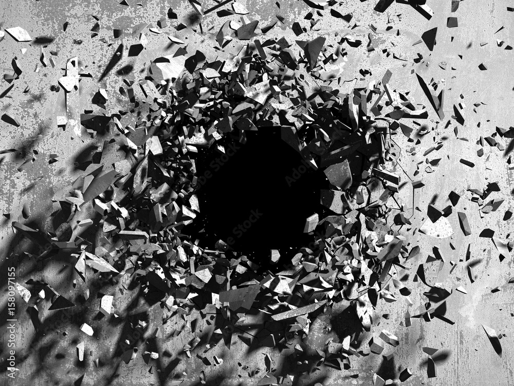 Fototapeta Cracked explosion concrete wall hole abstract background