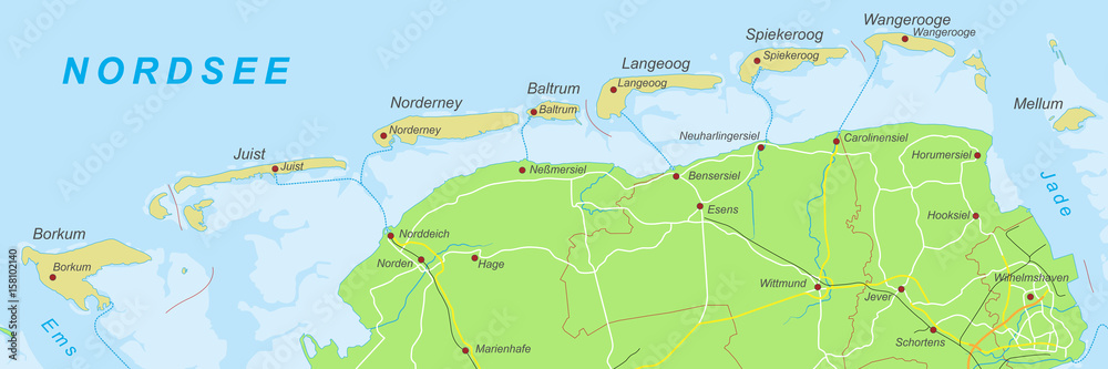 Ostfriesische Inseln - Landkarte (Gelb)