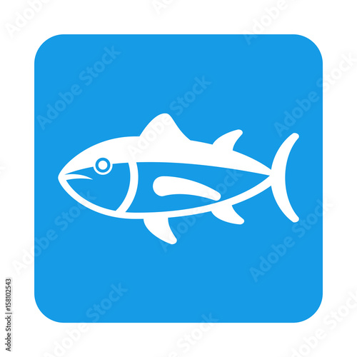 Icono plano pescado en cuadrado azul