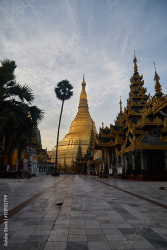 Shwedagon Paya pagoda Myanmer famous sacred place and tourist attraction landmark.Yangon  Myanmar