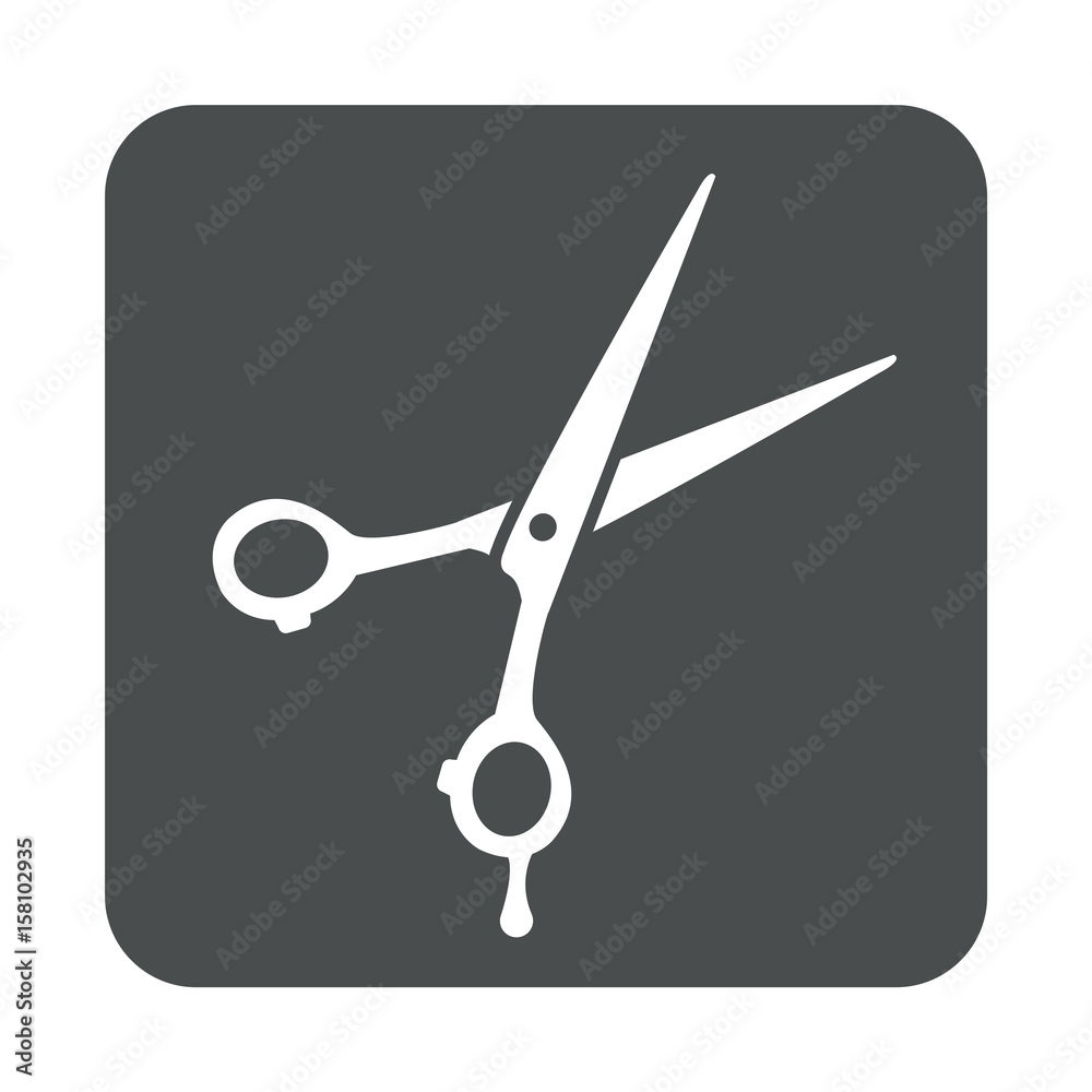 Icono plano tijeras peluquero en cuadrado gris Icono plano tijeras peluquero en cuadrado gris