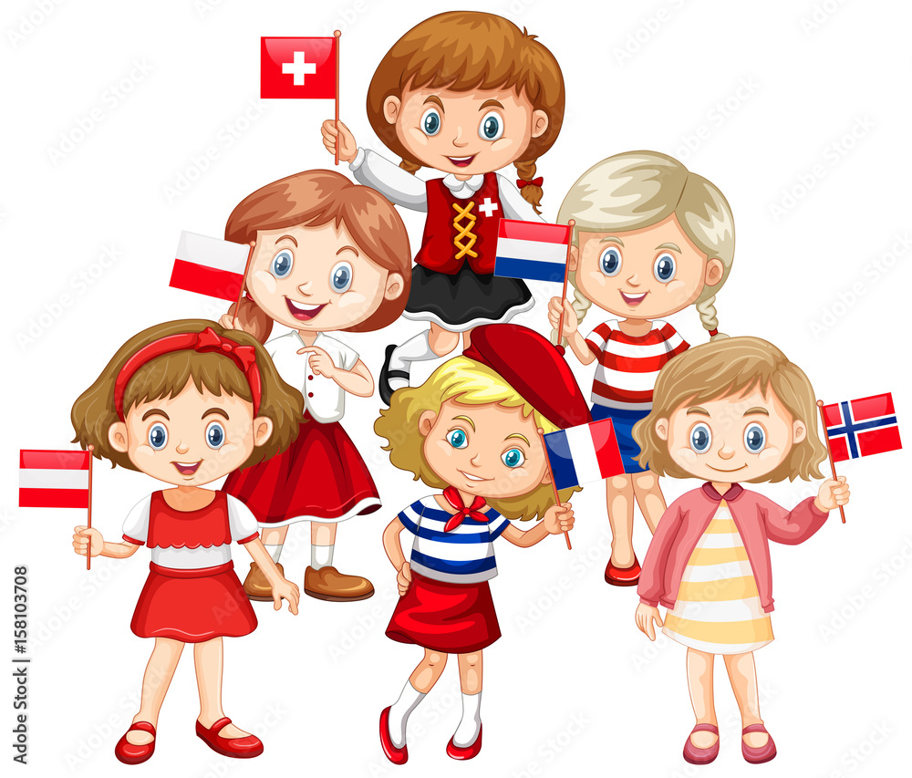 Kids holding flags from different countries Kids holding flags from different countries