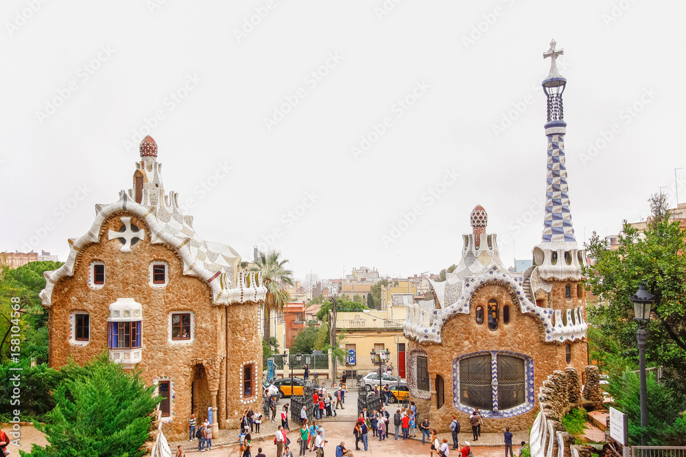 Fototapeta premium BARCELONA, SPAIN - OCTOBER 19,2012 : Park Guell by architect Antoni Gaudi in Barcelona, Spain