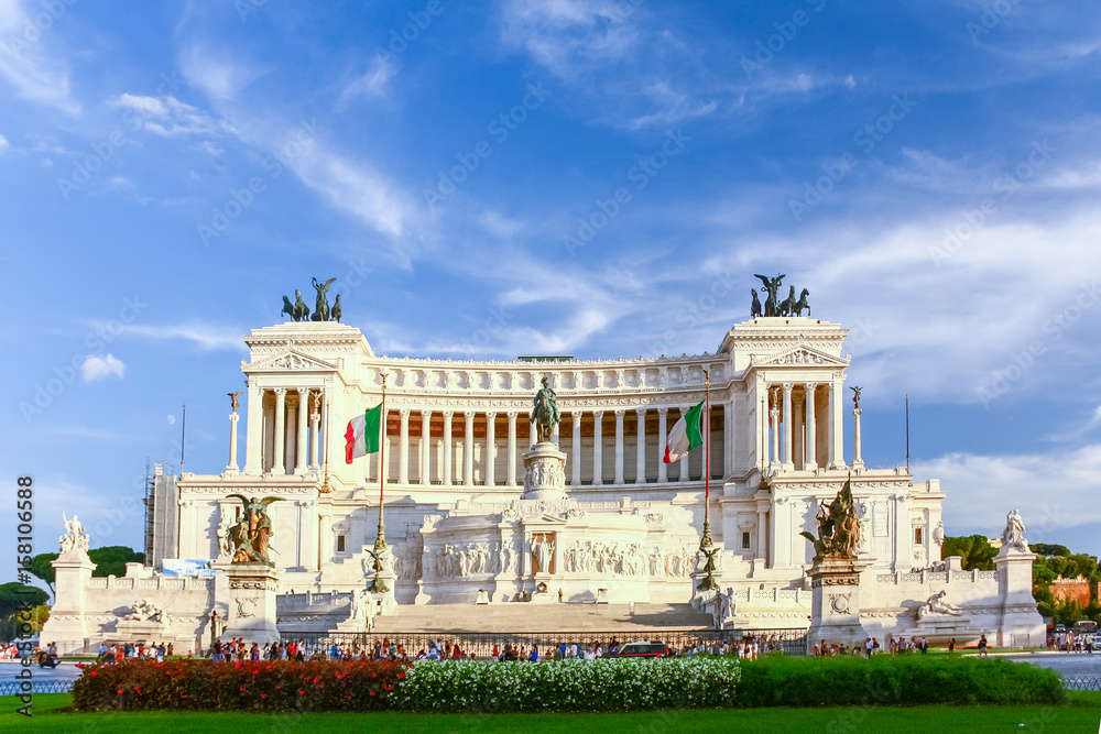 Sunset at National Monument to Victor Emmanuel II in Rome, Italy