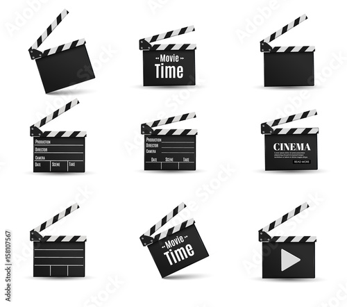 Realistic clapper.cinema.Board on a white background.film.time.