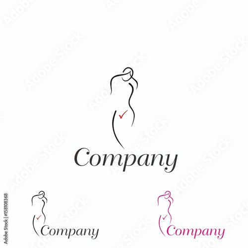 Female Genital Health Logo / Line woman body shape with V icon (right icon) on white background