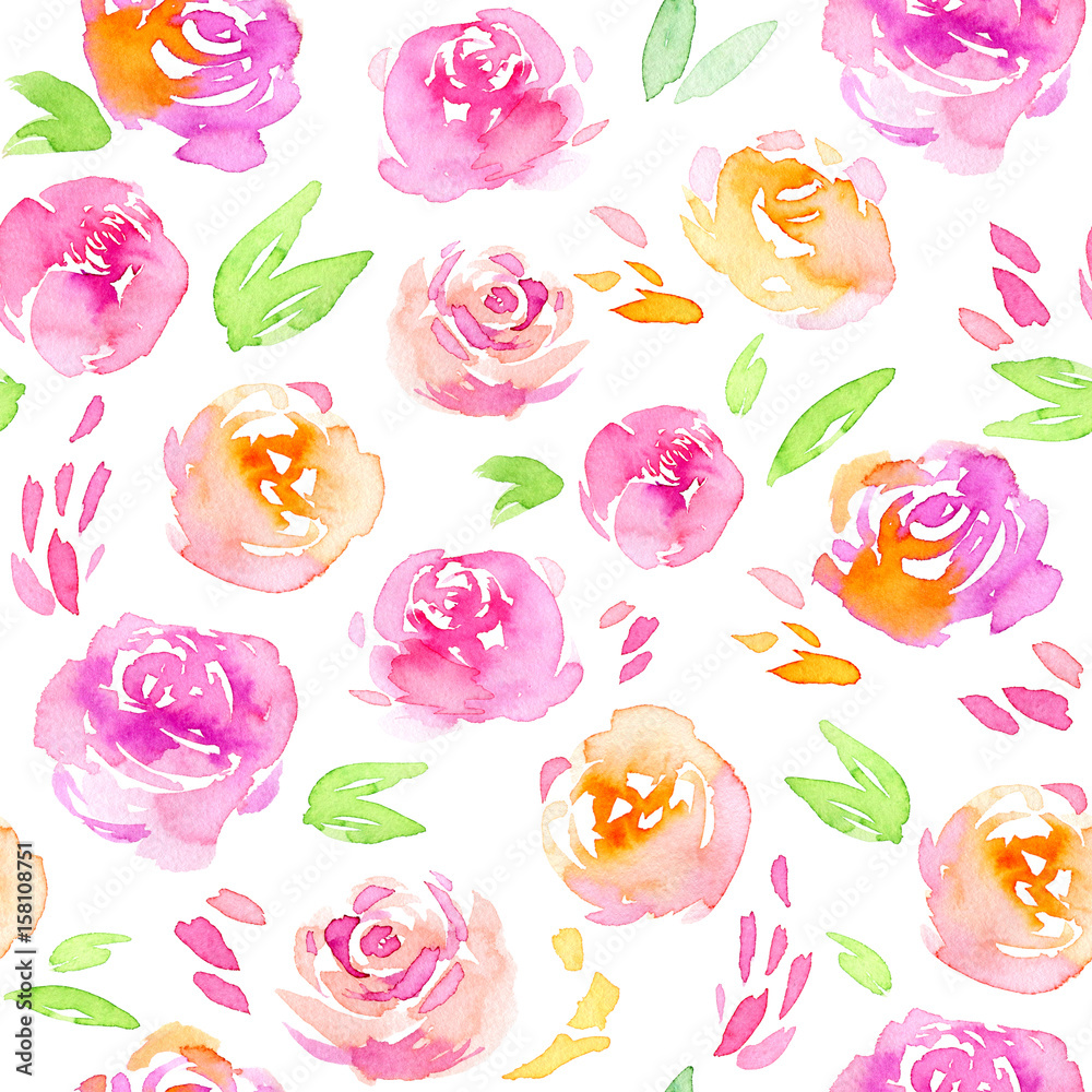 Watercolor flowers. Seamless pattern.