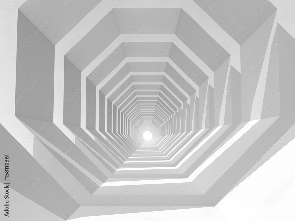 Fototapeta premium Perspektywa pusty biały tunel, ilustracja 3d