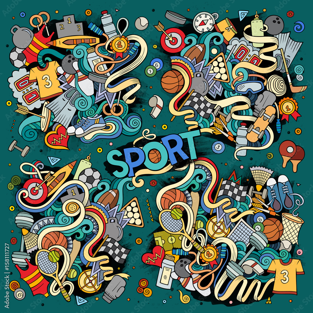Doodle cartoon set of Sport designs