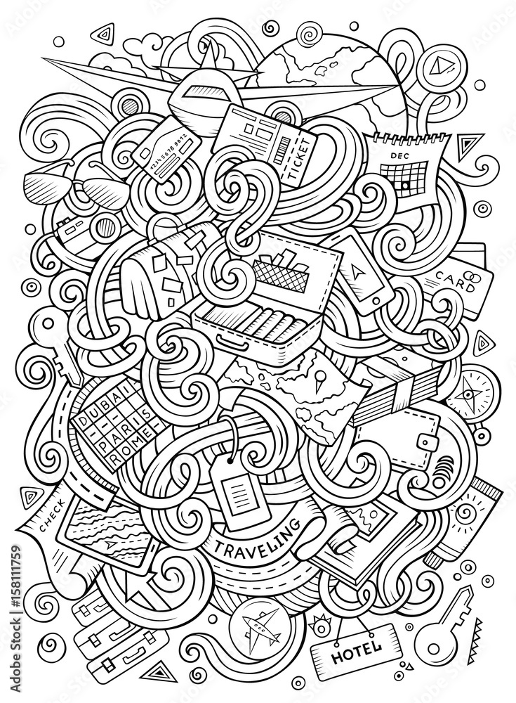 Cartoon cute doodles traveling illustration Cartoon cute doodles traveling illustration