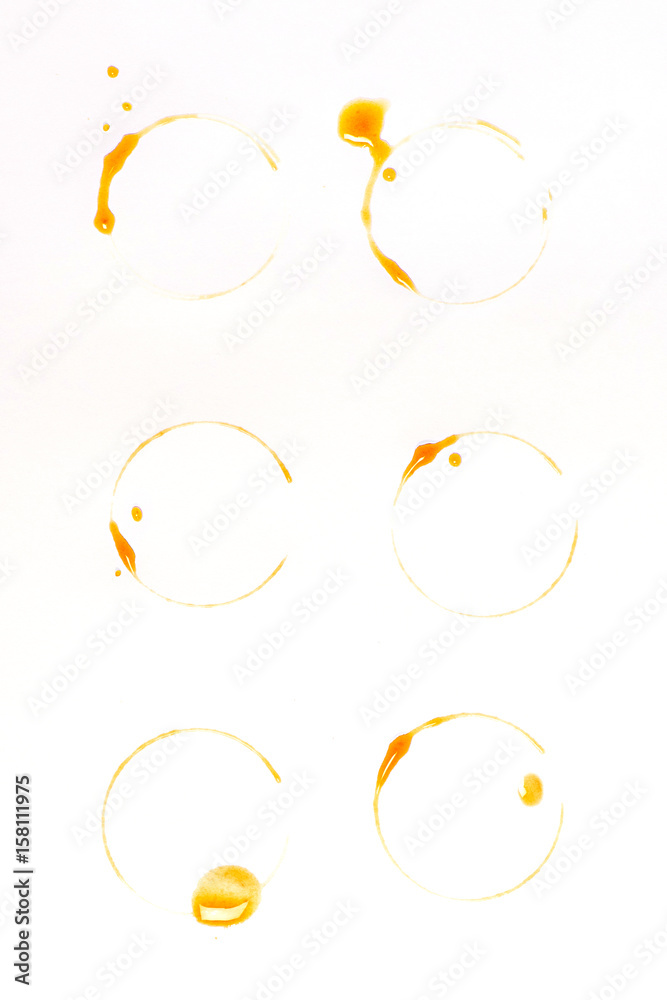 Set of brown coffee stains and drops isolated on white Set of brown coffee stains and drops isolated on white