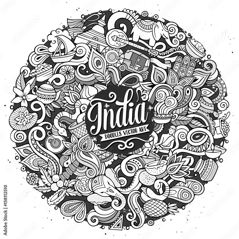 Cartoon cute doodles hand drawn India illustration