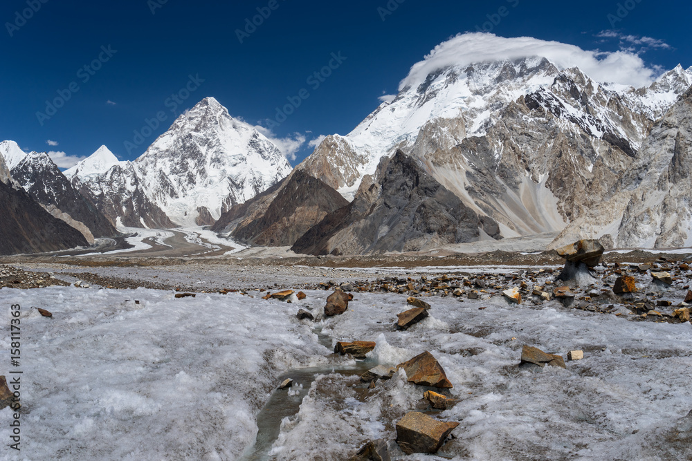 Fototapeta premium K2 and Broadpeak in Karakorum mountain range, Skardu, Gilgit Baltistan, Pakistan