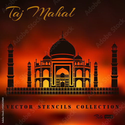 Stencil of the Taj Mahal on a sunset background.