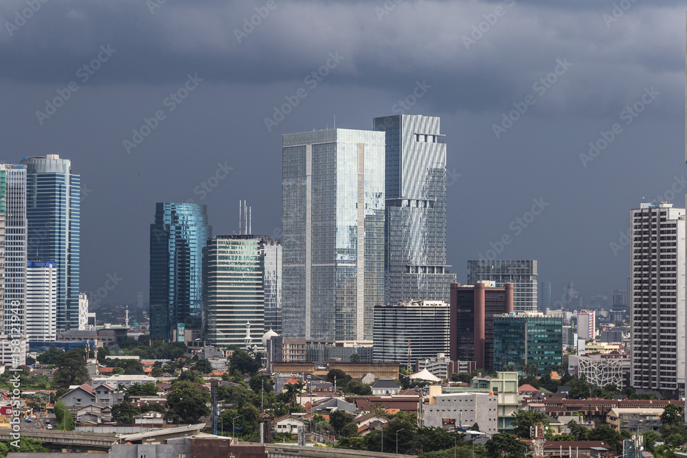 Fototapeta premium Dark sky in Jakarta, Indonesia capital city