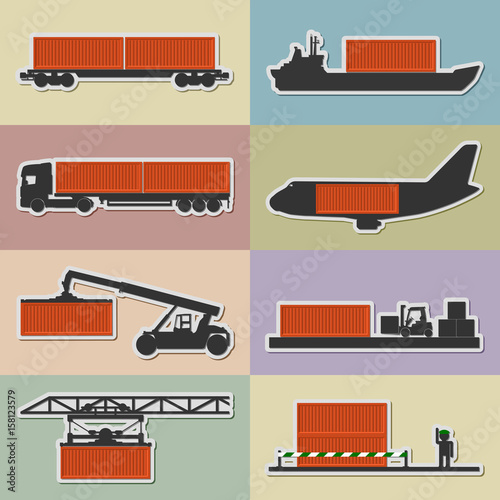 The icons of transport for the transportation and loading of containers.