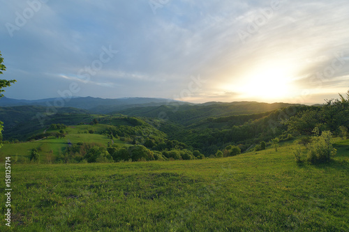 Mountain valley during sunrise. Natural summer landscape © brszattila