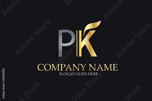 PK Letter Logo Design in Golden and Metal Color