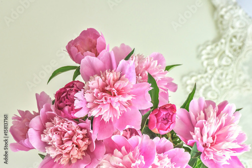 Peony flowers bouquet. Springtime fresh natural composition