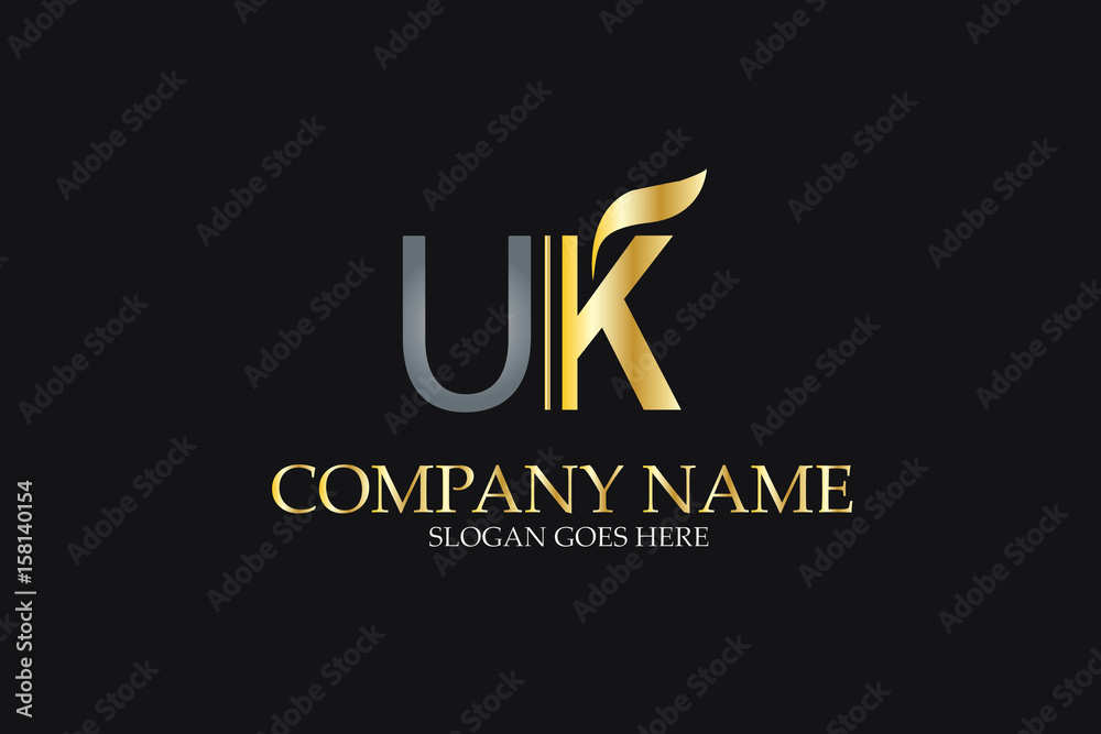 UK Letter Logo Design in Golden and Metal Color