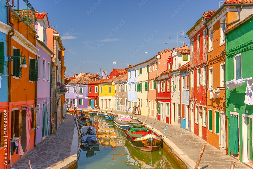 VENICE, ITALY - AUGUST 14,2011 : Colorful houses on Burano island, Venice Italy.