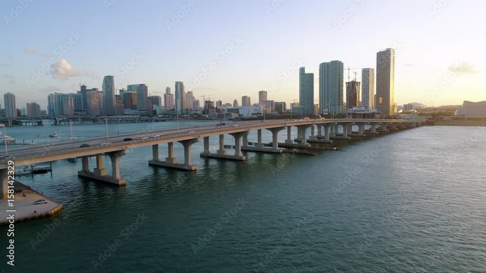 MacArthur Causeway Bridge Miami Downtown at Sunset MacArthur Causeway Bridge Miami Downtown at Sunset