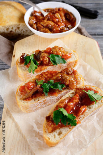 Bruschetta with tomatoes and eggplants