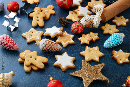Christmas Cookies with ginger and new year bauble