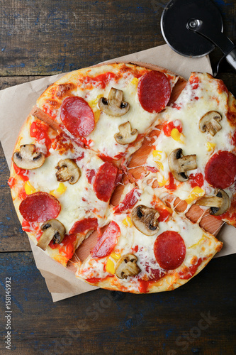 Pepperoni Pizza with cheese and mushrooms