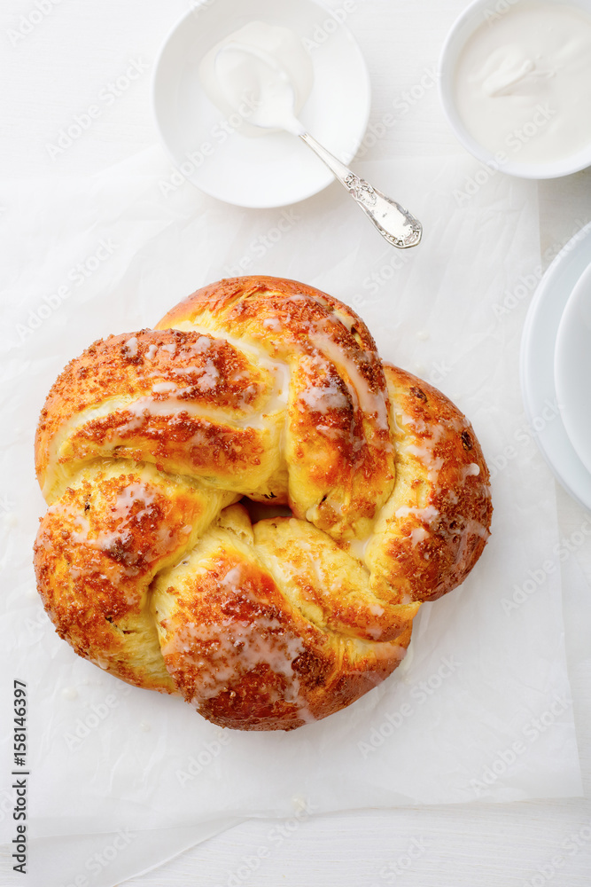 Fresh sweet bun on white paper Fresh sweet bun on white paper