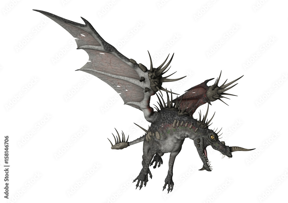 3D Rendering Spiky Dragon on White 3D Rendering Spiky Dragon on White