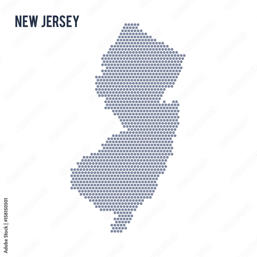 Vector hexagon map of State of New Jersey on a white background
