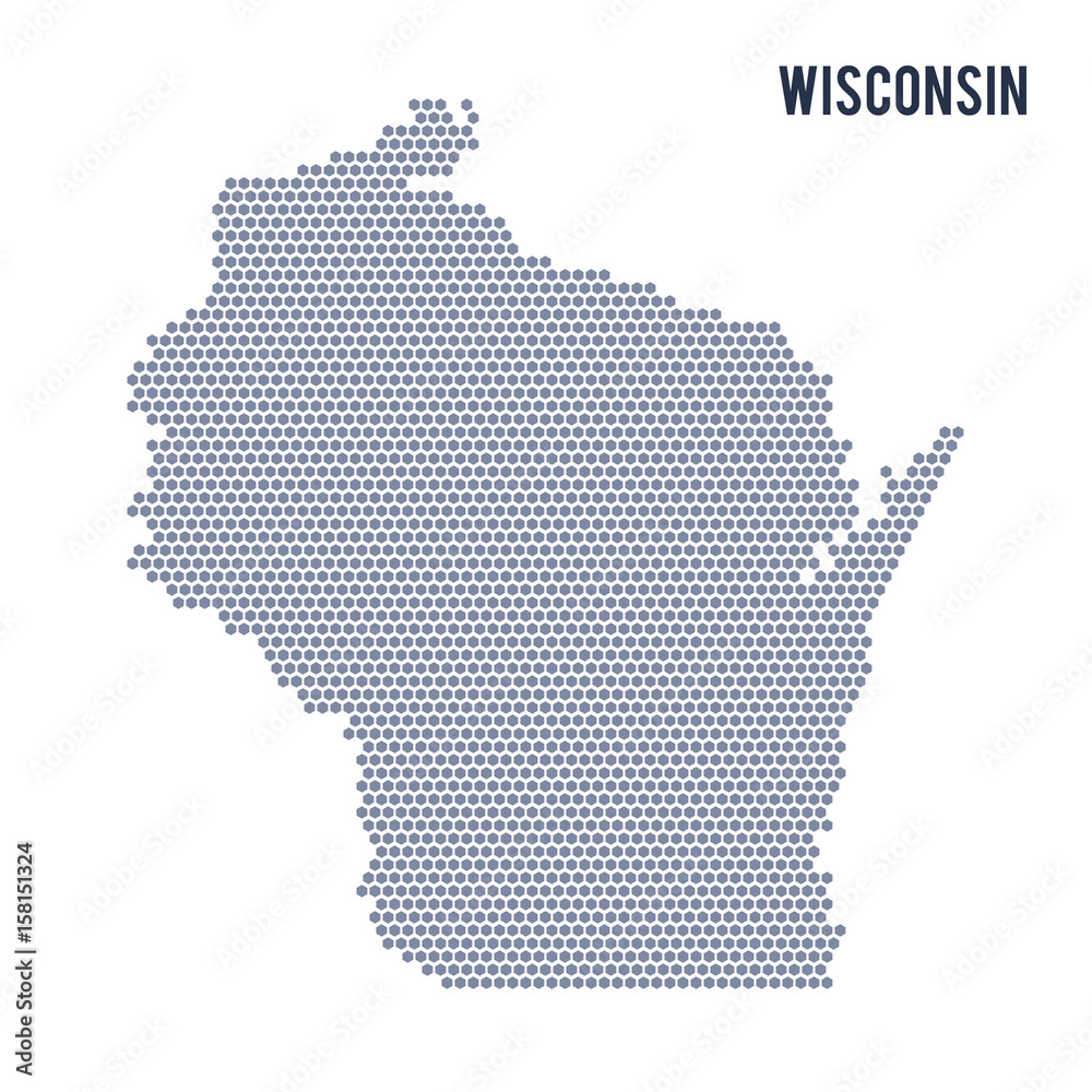 Vector hexagon map of State of Wisconsin on a white background