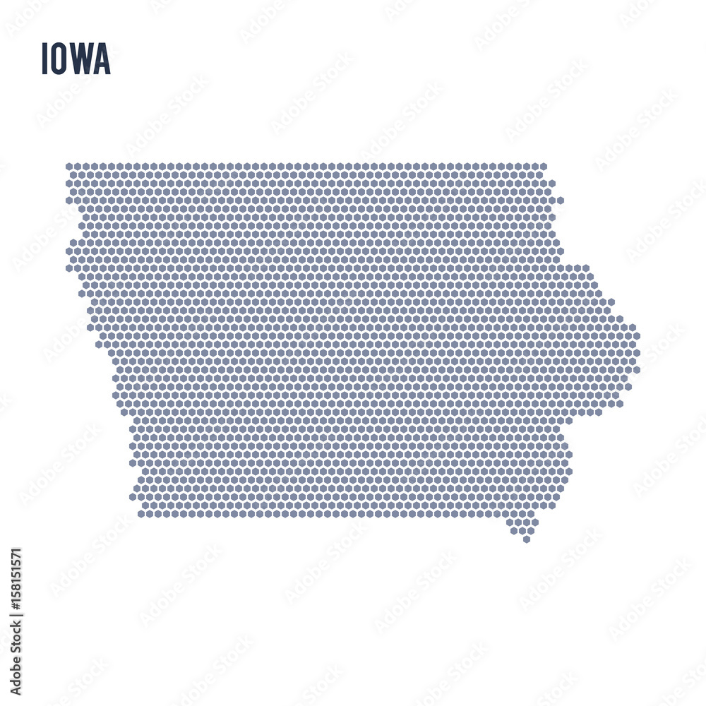 Vector hexagon map of State of Iowa on a white background