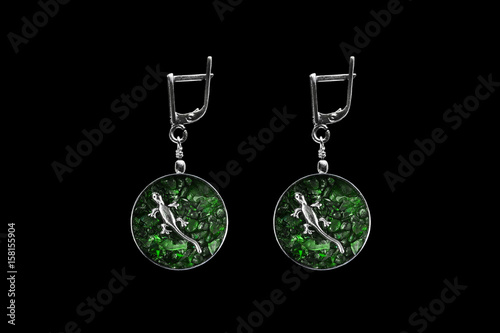 Emerald earrings isolated