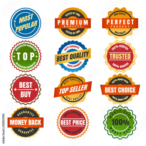 Colorful round labels and stickers isolated on white background. Vector illustration