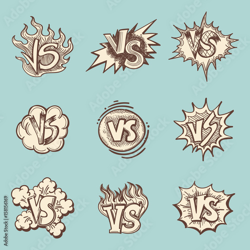 Vintage versus hand drawn labels collection. Vector illustration